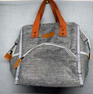 Grey Insulated Wide-Open Lunch Tote Bag